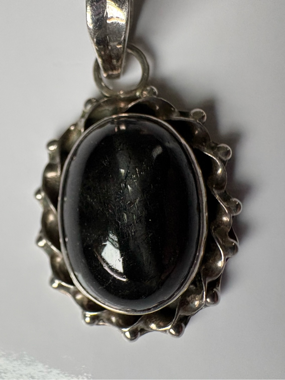Vintage Sterling Silver Gothic Black Star Diopside Gemstone Necklace Pendant